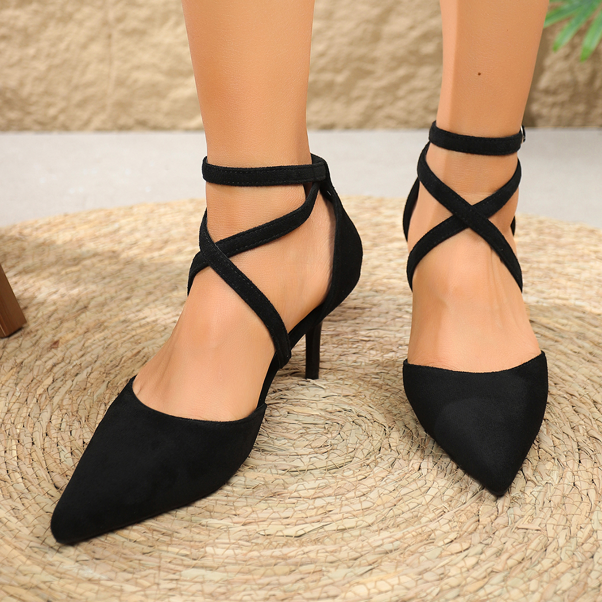 Crossfit Outfit - Spring Summer Women Black Suede Stiletto