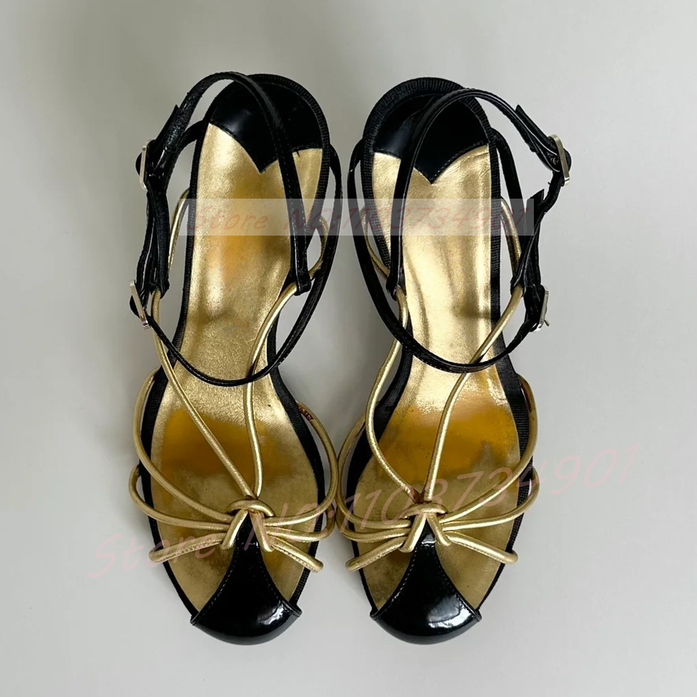 Crossfit Lady - Gold Caged Strappy Knot Sandals Women