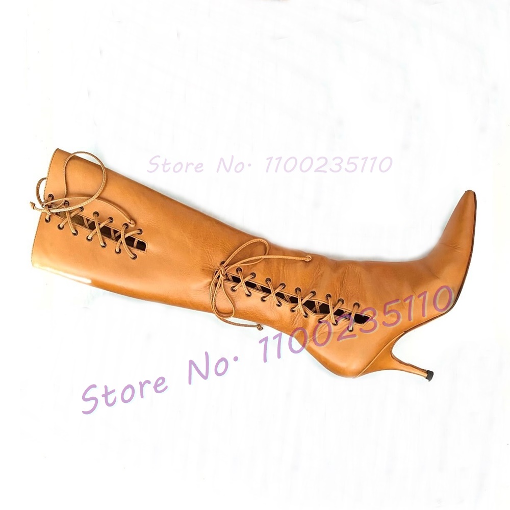Tan Cross Tied Knee High Boots - Crossfit Outfit recension och pris