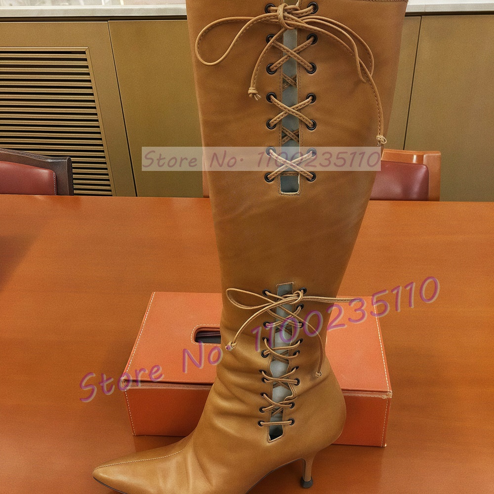 Tan Cross Tied Knee High Boots - Crossfit Outfit recension och pris
